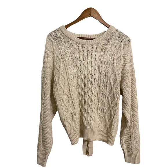 Francesca's Jun & Ivy Womens NWT Cream Cable Knit Lace Up Back Sweater Large - Picture 2 of 8